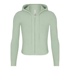 LIGHT COZY CROPPED ZIP UP HOODIE | MINT