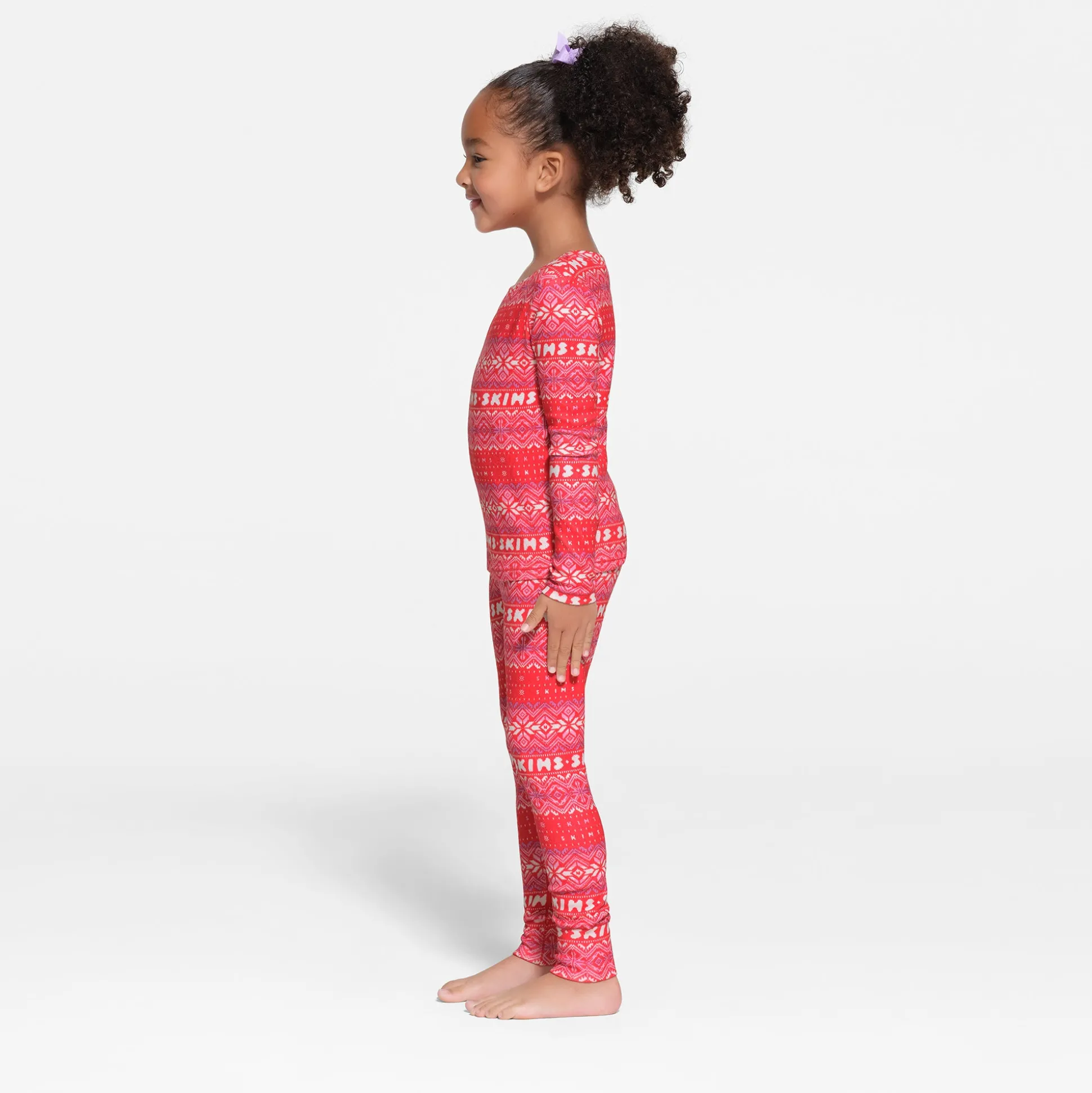 LOGO PLUSH POINTELLE KIDS LONG SLEEVE SET | RED FAIR ISLE