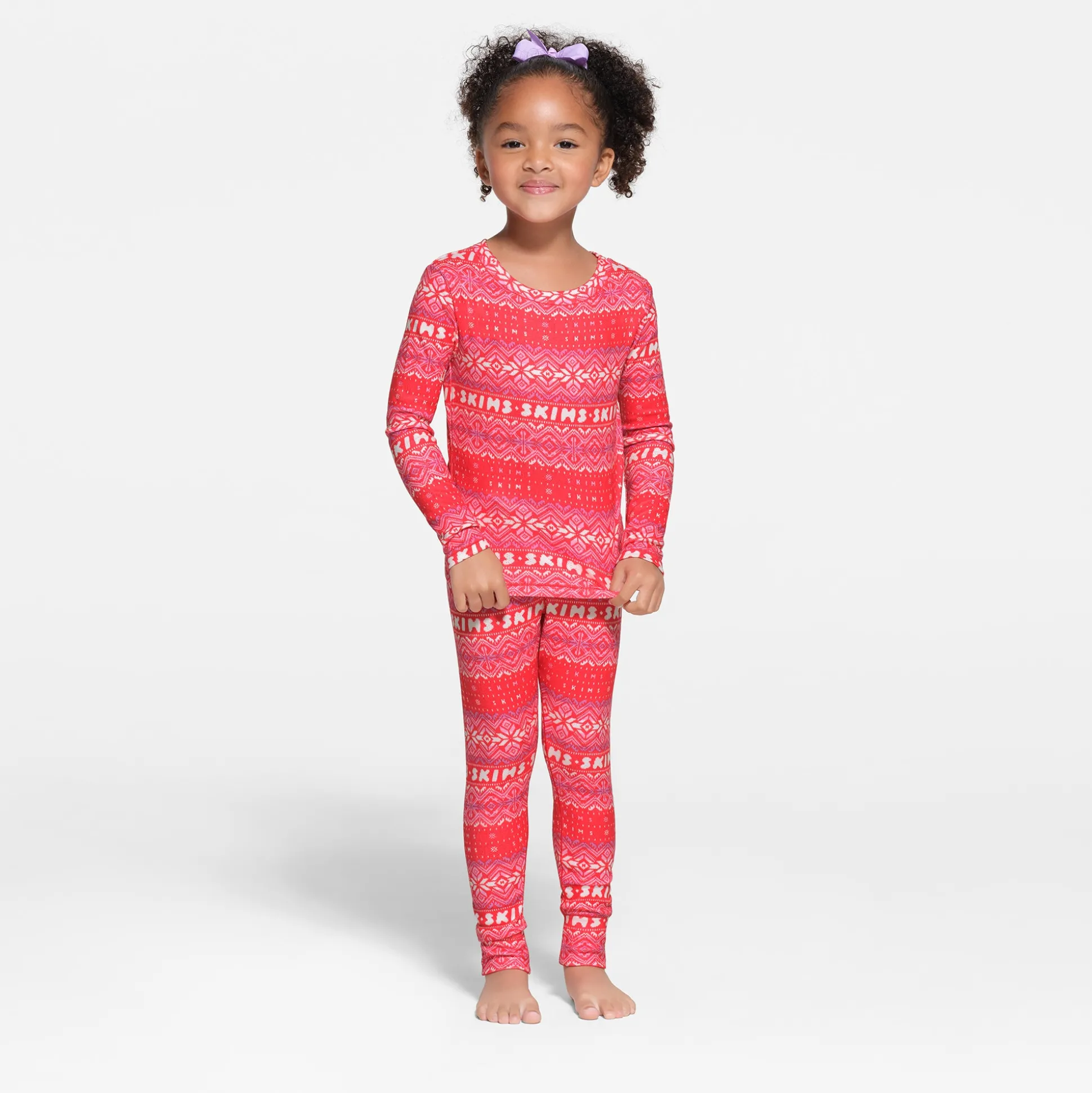LOGO PLUSH POINTELLE KIDS LONG SLEEVE SET | RED FAIR ISLE