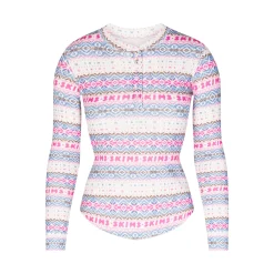 LOGO PLUSH POINTELLE LONG SLEEVE HENLEY | OPAL FAIR ISLE