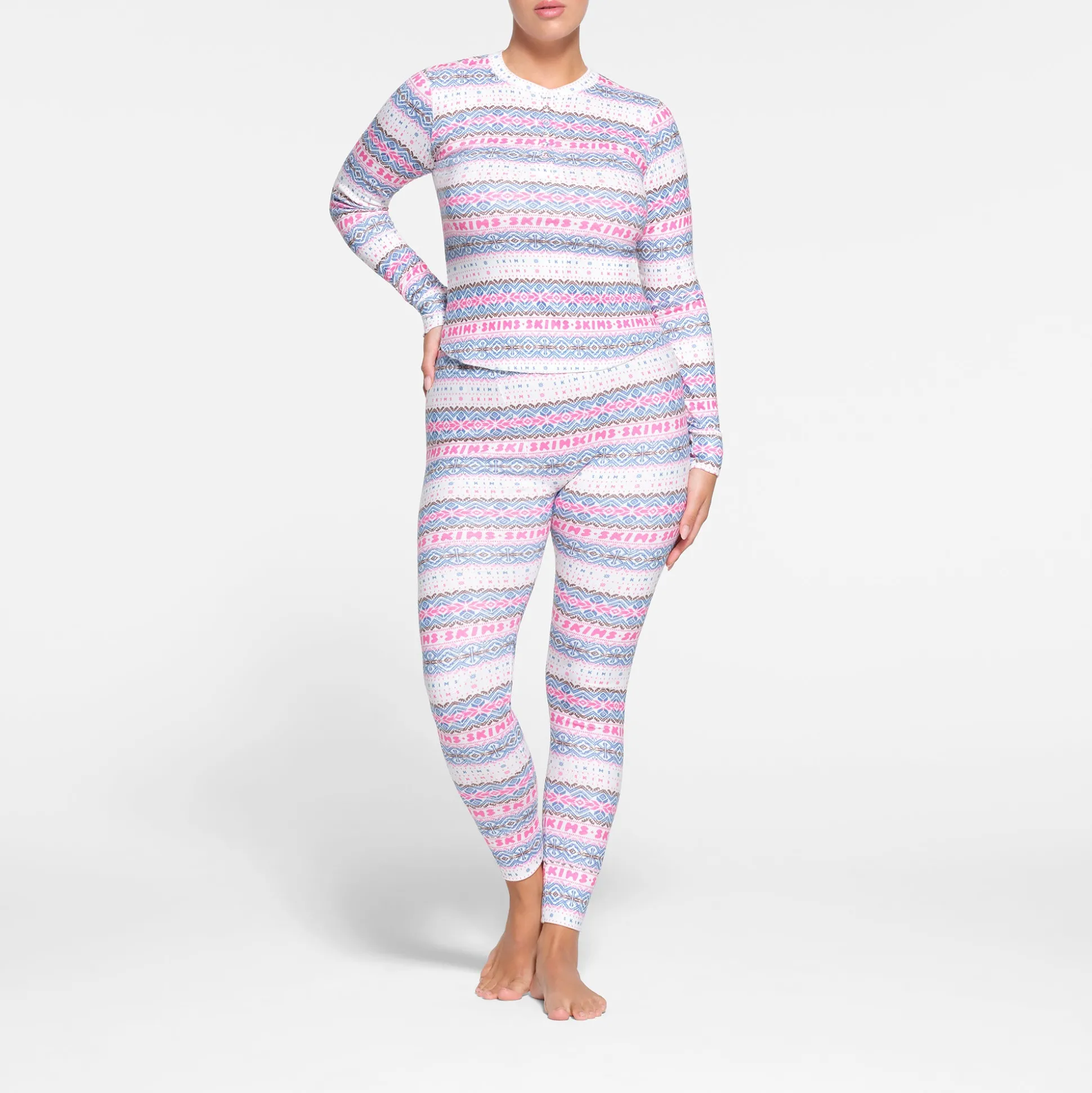 LOGO PLUSH POINTELLE LONG SLEEVE HENLEY | OPAL FAIR ISLE