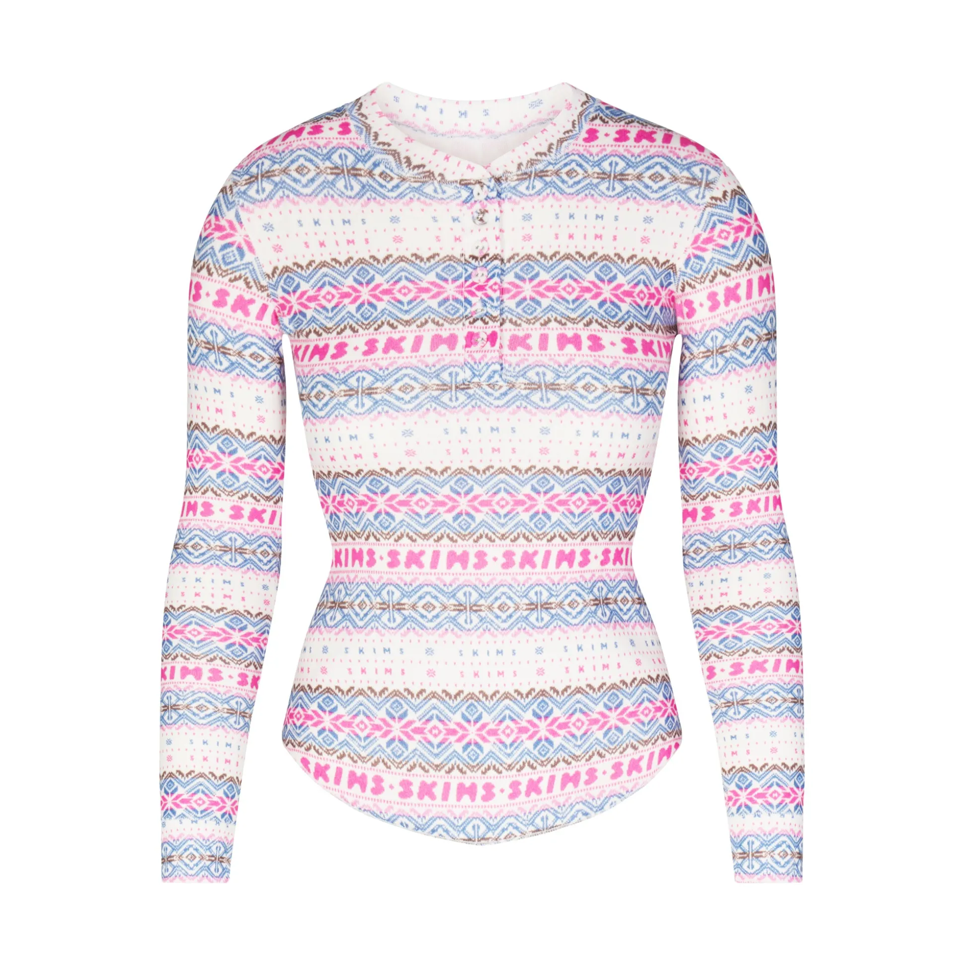 LOGO PLUSH POINTELLE LONG SLEEVE HENLEY | OPAL FAIR ISLE