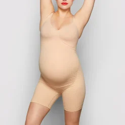 MATERNITY SCULPTING BODYSUIT MID THIGH | CLAY