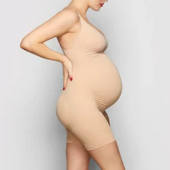 MATERNITY SCULPTING BODYSUIT MID THIGH | CLAY