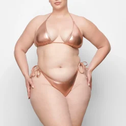 METALLIC SWIM TRIANGLE TOP | CHAMPAGNE