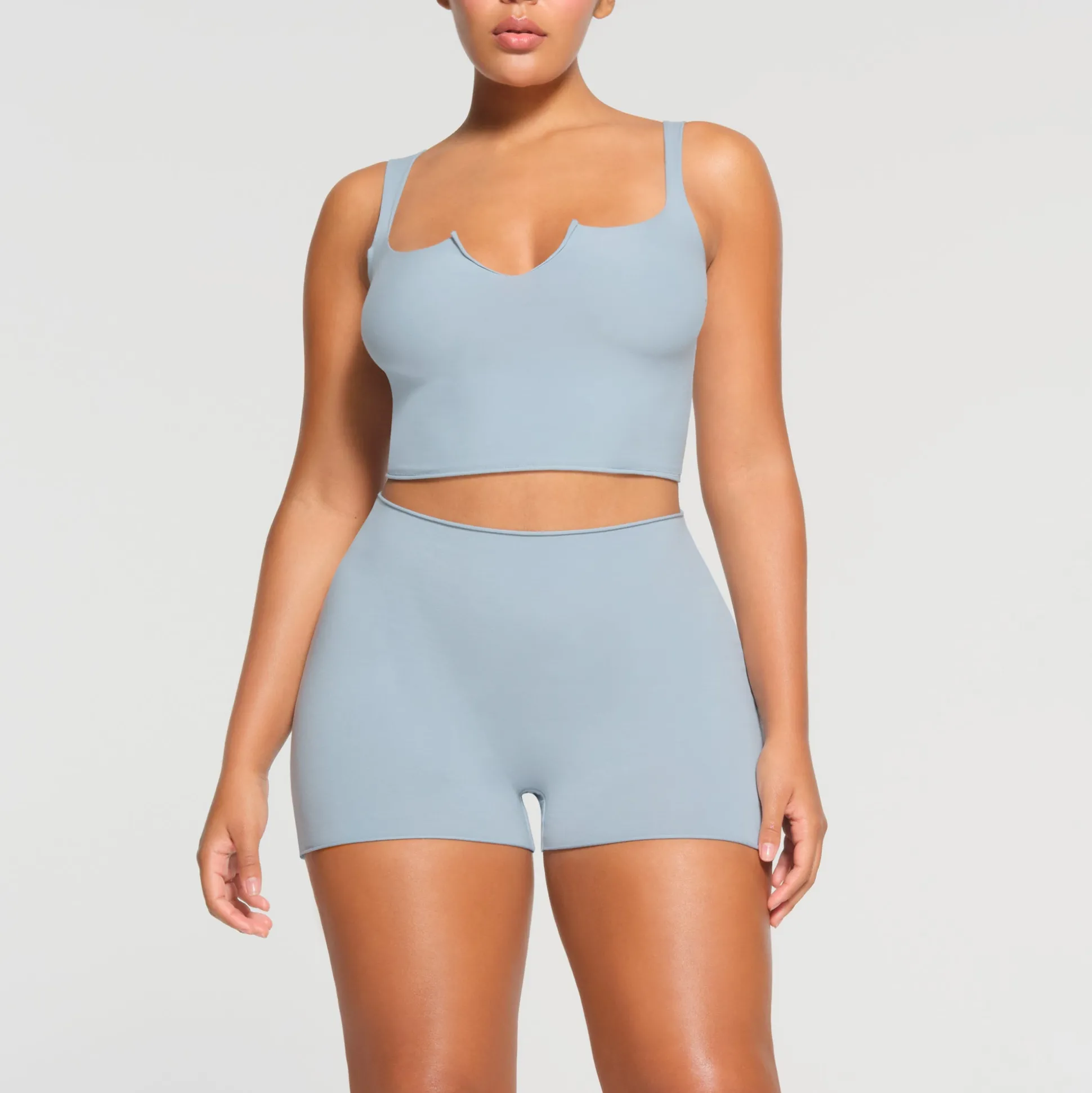 RAW EDGE SLIT FRONT CROPPED CAMI | DENIM