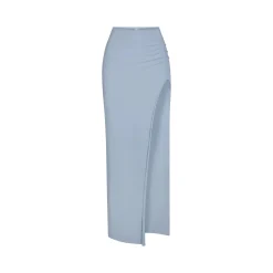 RAW EDGE SLIT LONG SKIRT | DENIM