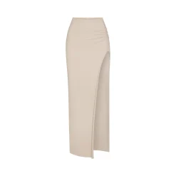 RAW EDGE SLIT LONG SKIRT | STONE