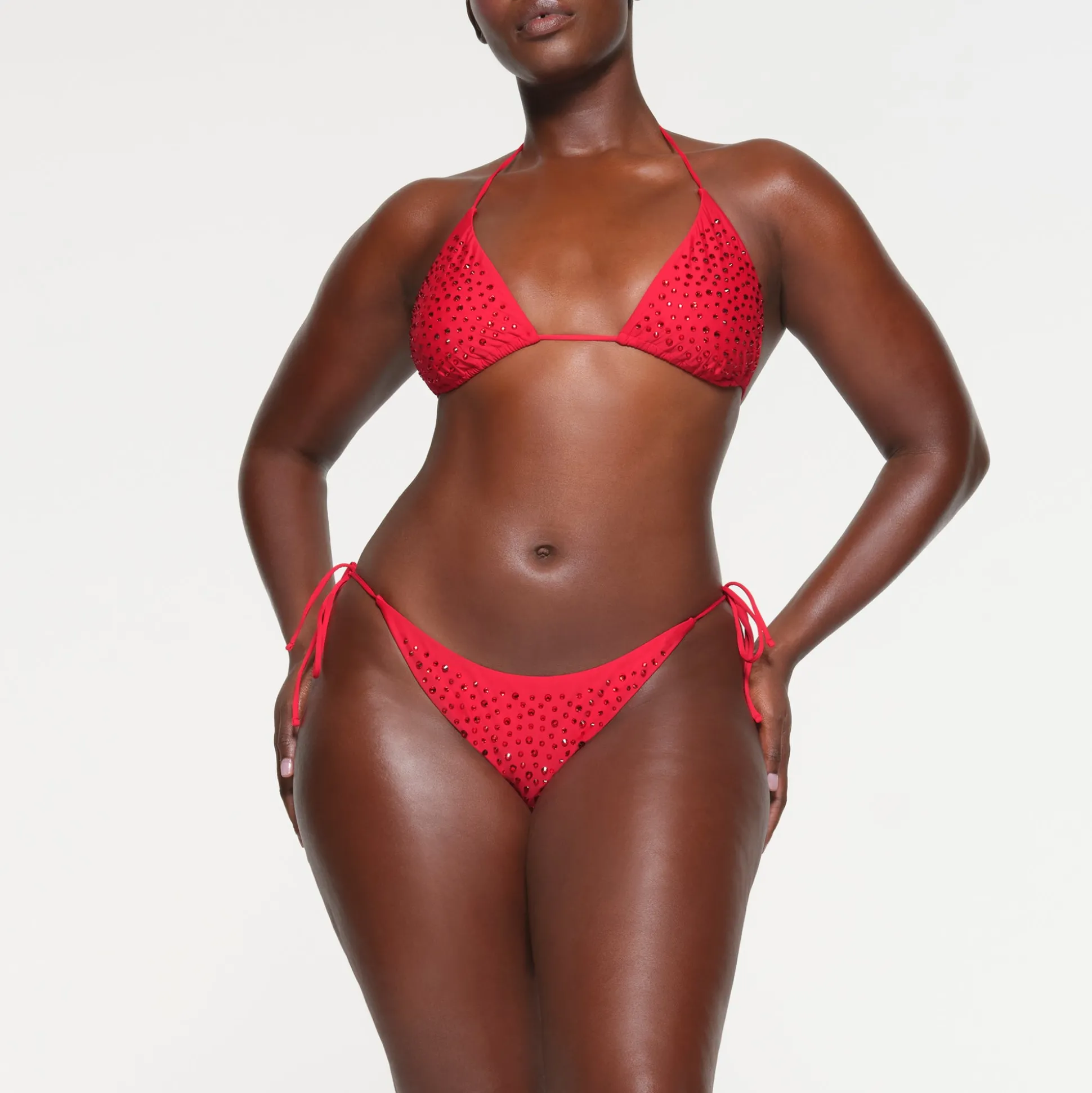 RHINESTONE TIE BIKINI BOTTOMS | RED
