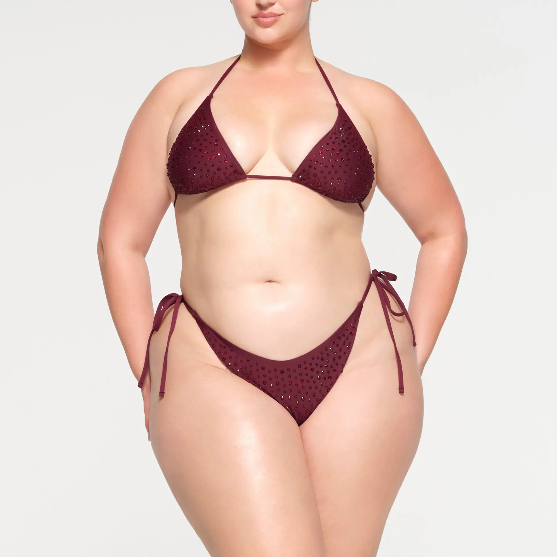 RHINESTONE TIE BIKINI BOTTOMS | WINE