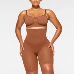 SEAMLESS SCULPT HIGH-WAISTED ABOVE THE KNEE SHORT | BRONZE
