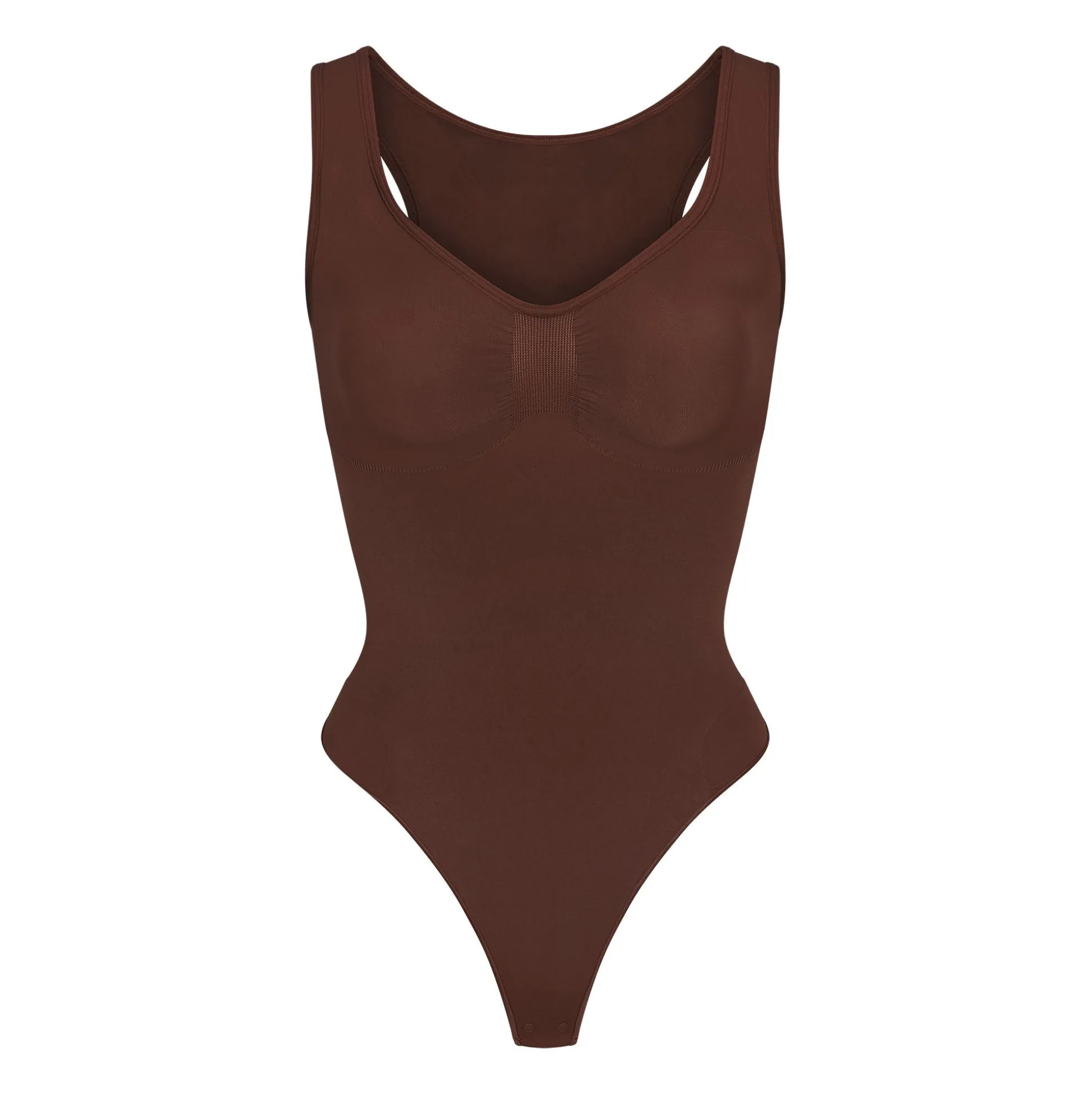 SEAMLESS SCULPT SCOOP NECK THONG BODYSUIT | COCOA