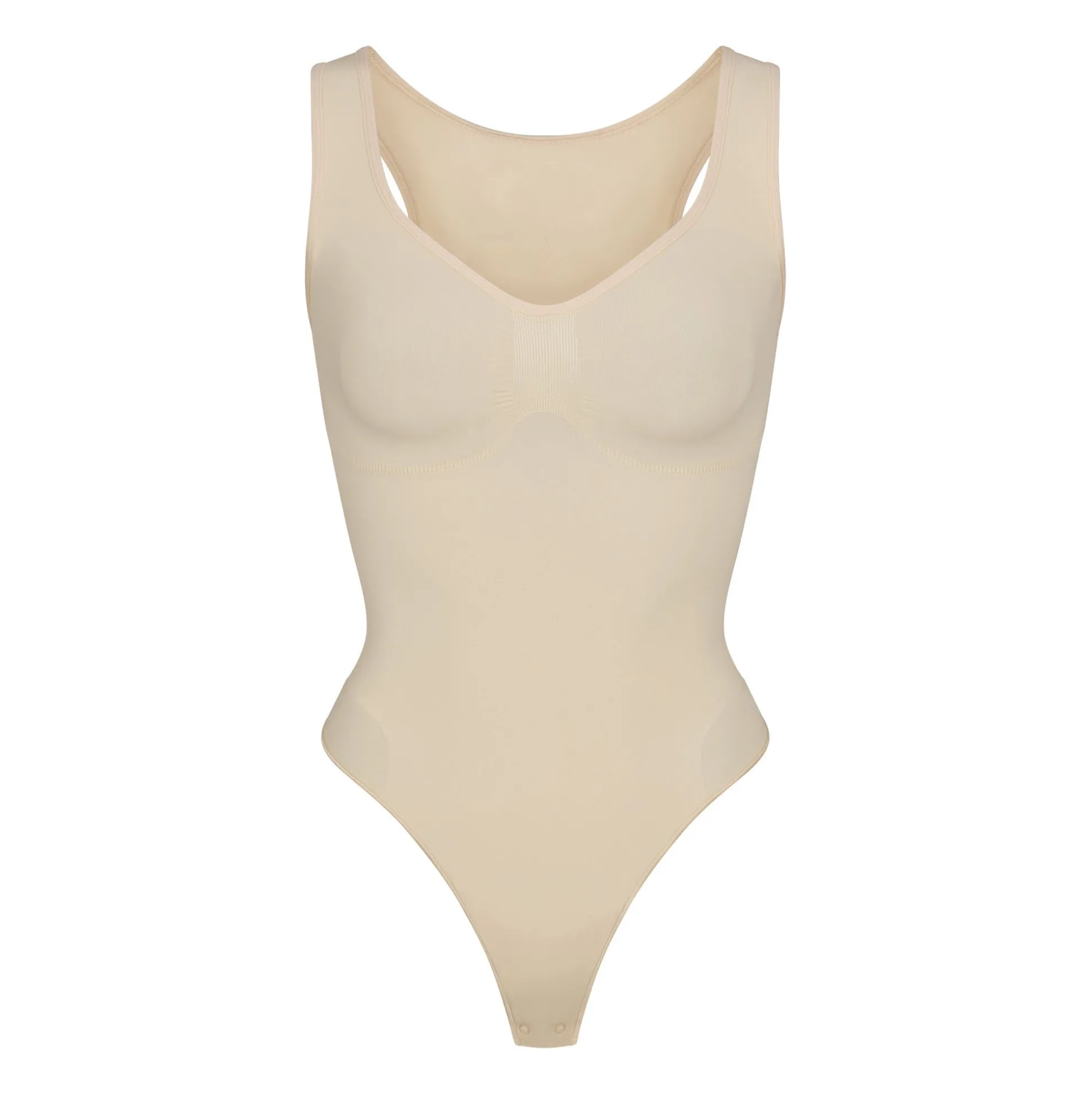 SEAMLESS SCULPT SCOOP NECK THONG BODYSUIT | SAND