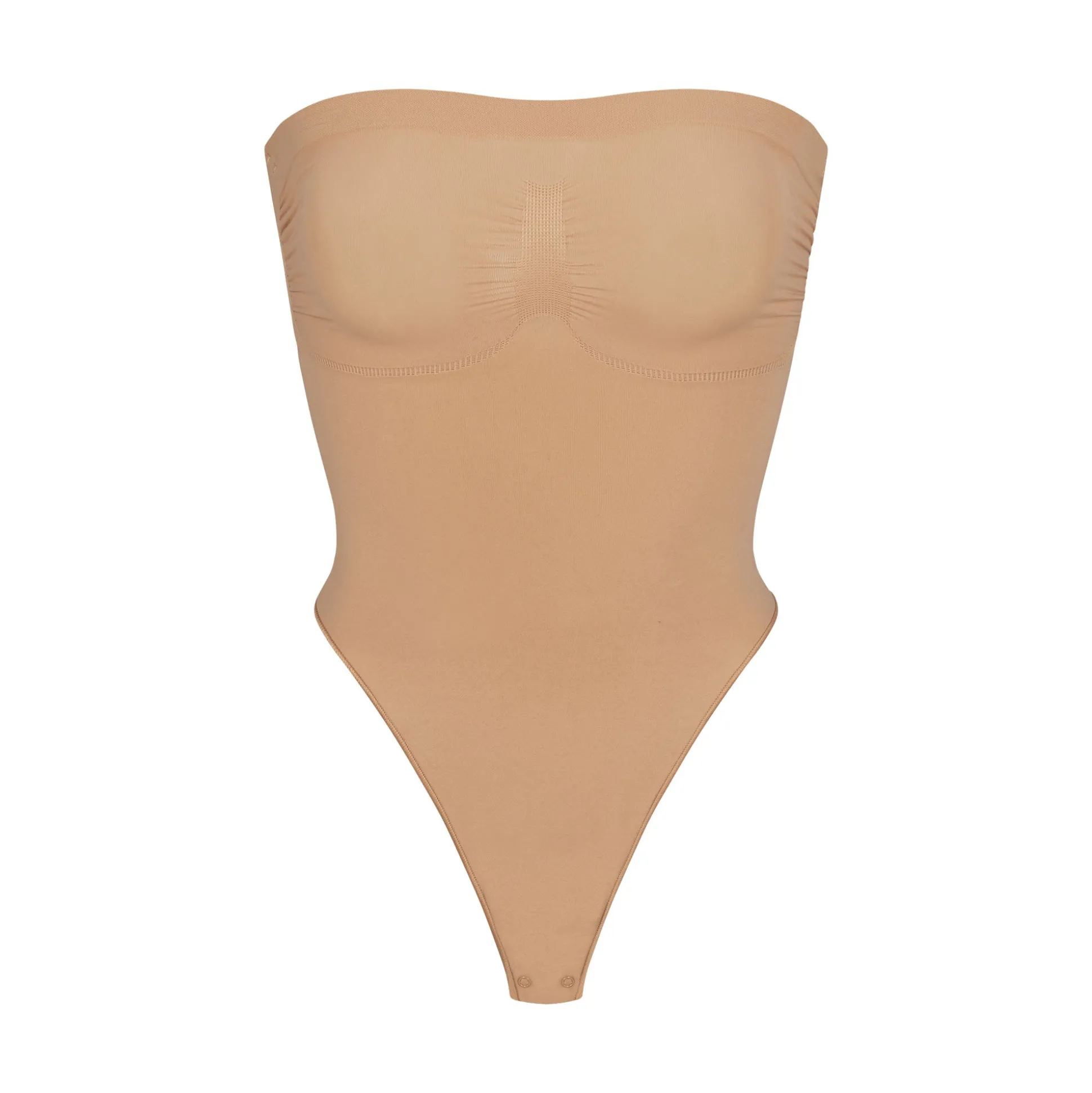 SEAMLESS SCULPT STRAPLESS THONG BODYSUIT | OCHRE