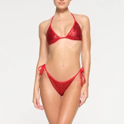 SEQUIN TRIANGLE BIKINI TOP | BRICK