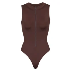 SIGNATURE SWIM ZIP FRONT SLEEVELESS ONE PIECE | COCOA