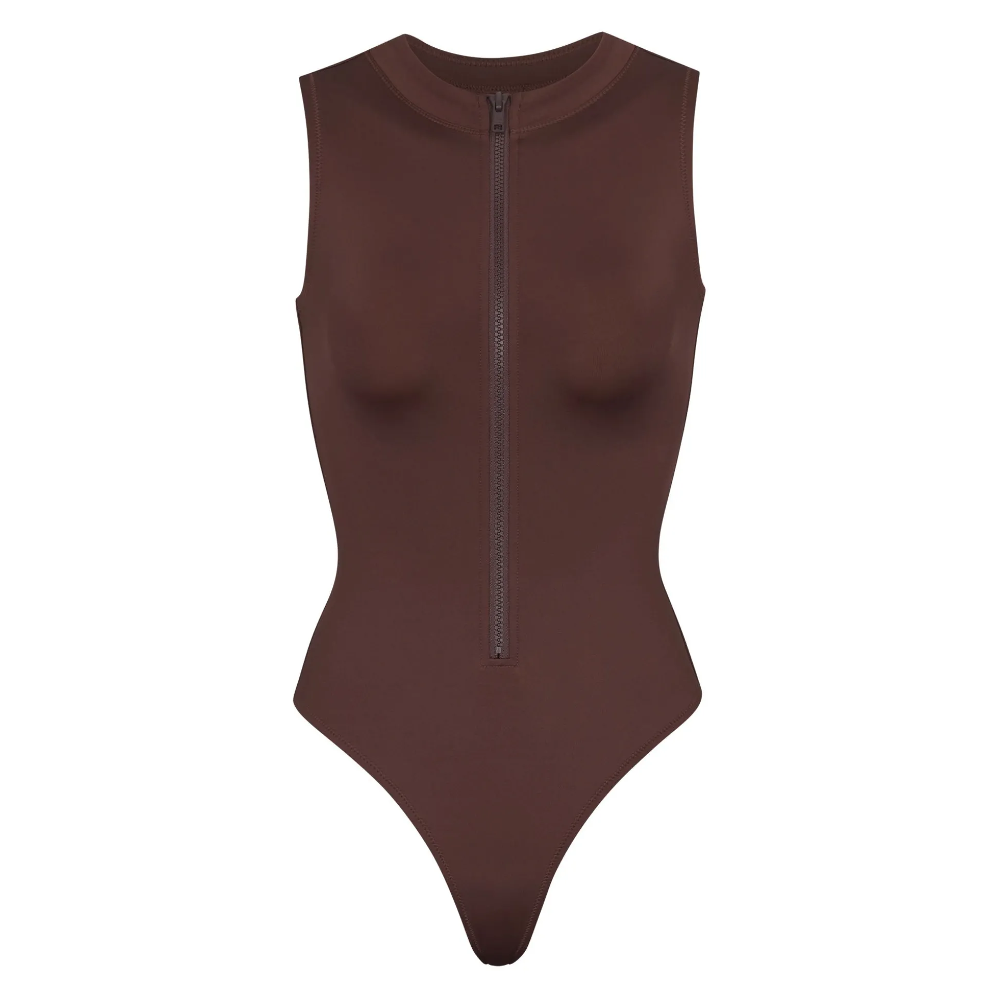 SIGNATURE SWIM ZIP FRONT SLEEVELESS ONE PIECE | COCOA