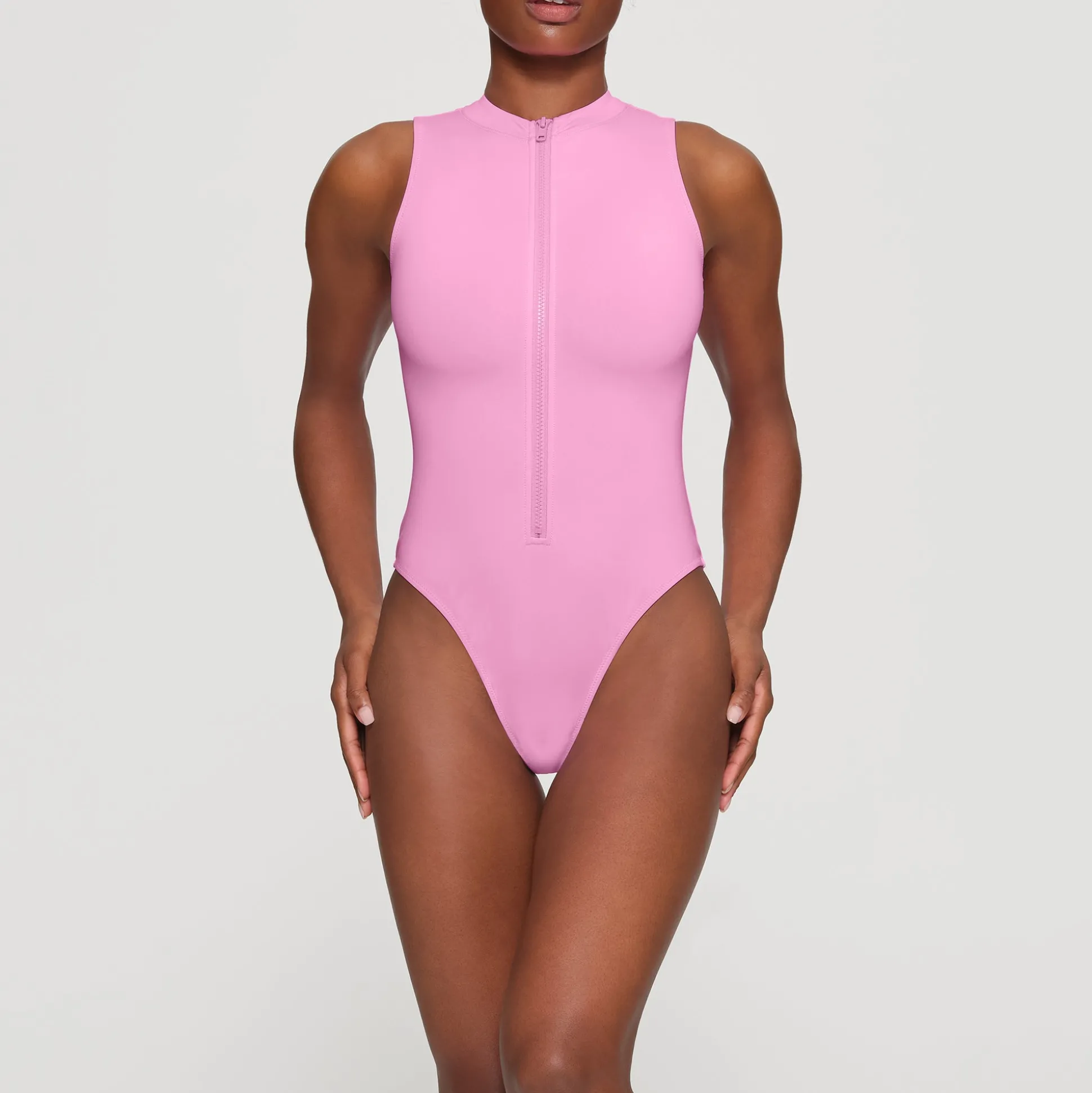 SIGNATURE SWIM ZIP FRONT SLEEVELESS ONE PIECE | LIGHT PINK