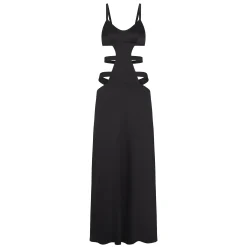 SILK STRAPPY LONG SLIP DRESS | ONYX