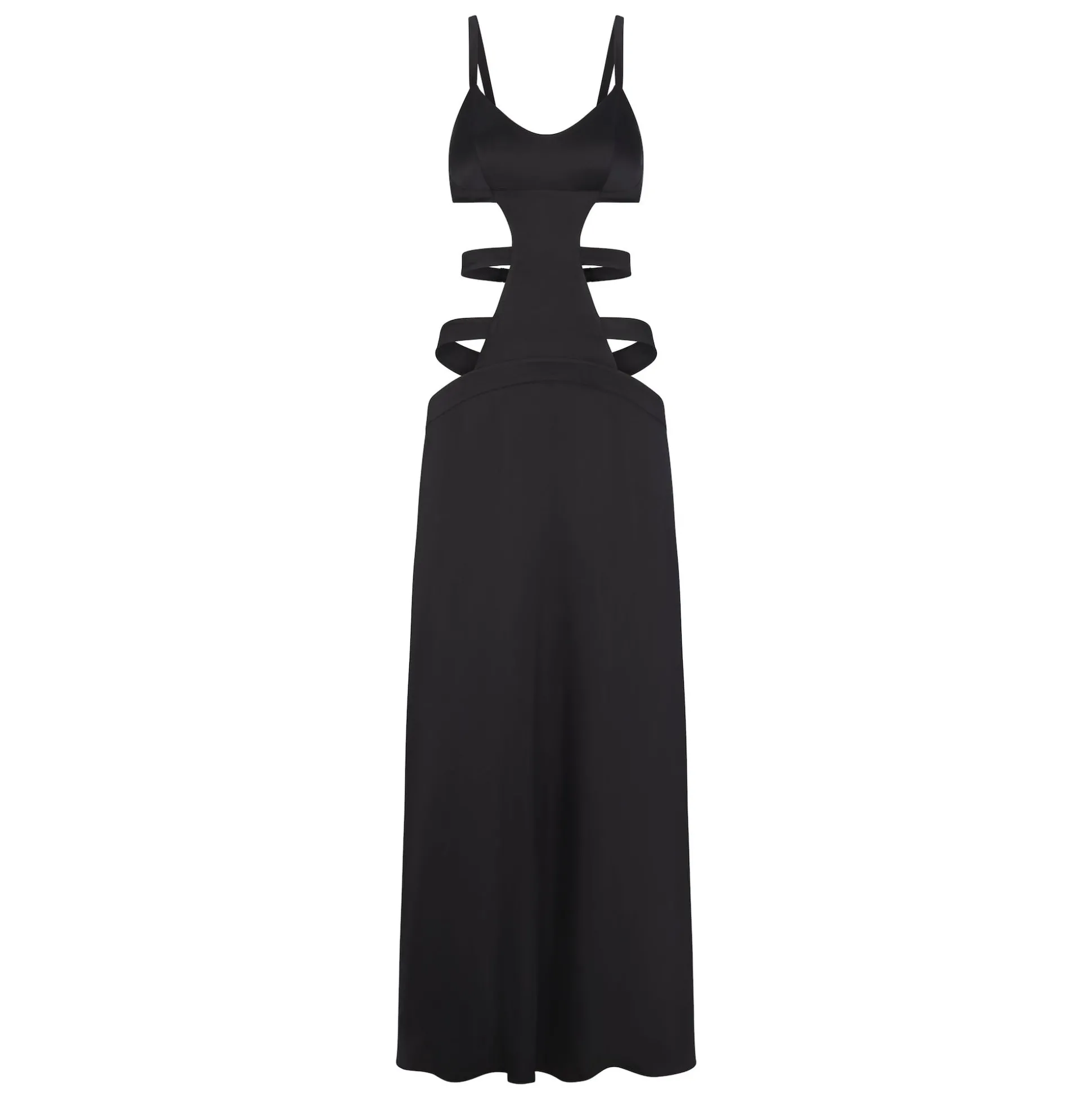 SILK STRAPPY LONG SLIP DRESS | ONYX
