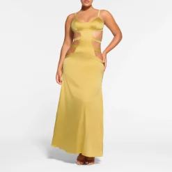 SILK STRAPPY LONG SLIP DRESS | TOPAZ
