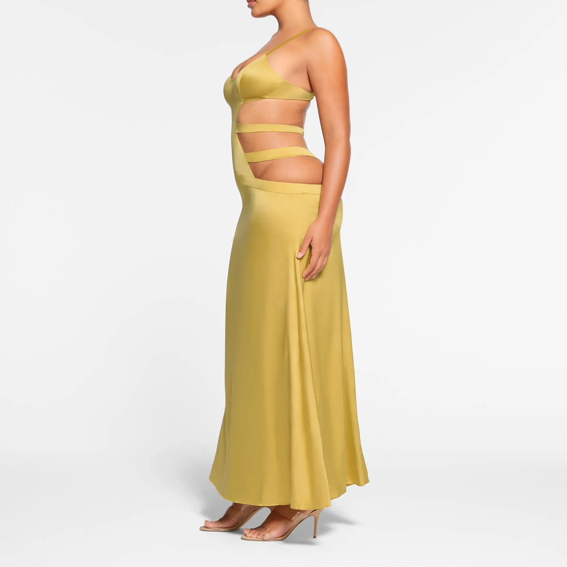 SILK STRAPPY LONG SLIP DRESS | TOPAZ