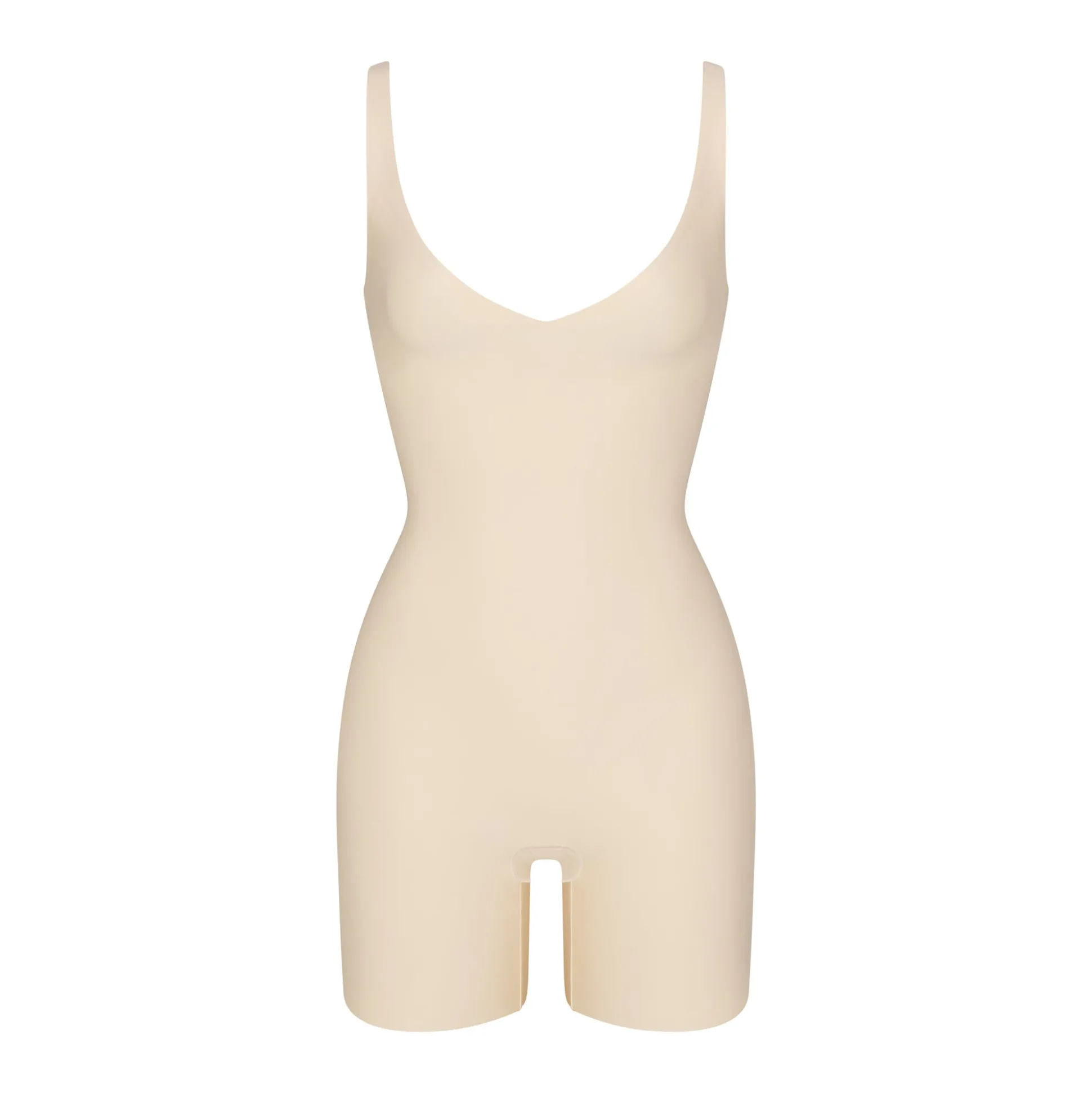 SKIMS BODY UNLINED PLUNGE MID THIGH BODYSUIT | SAND