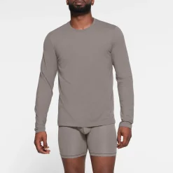 SKIMS COTTON MENS LONG SLEEVE T-SHIRT | WASHED GUNMETAL