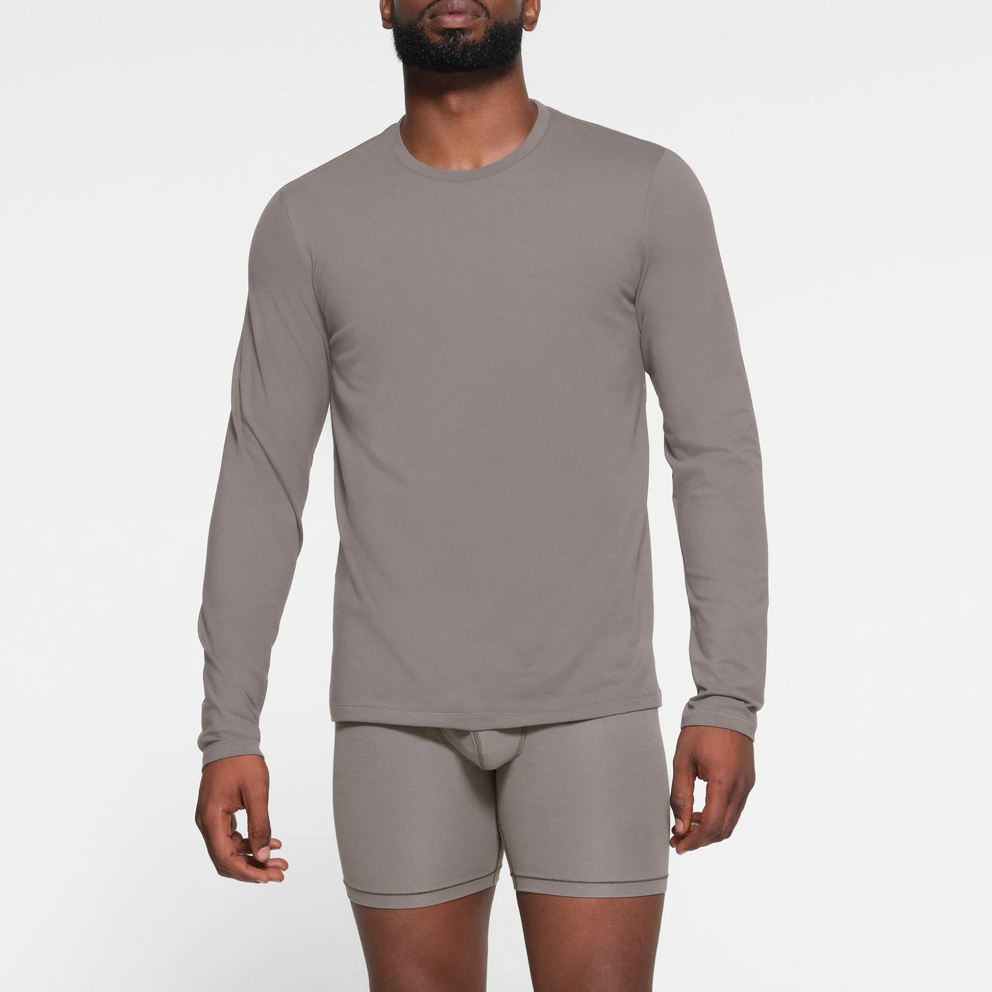 SKIMS COTTON MENS LONG SLEEVE T-SHIRT | WASHED GUNMETAL