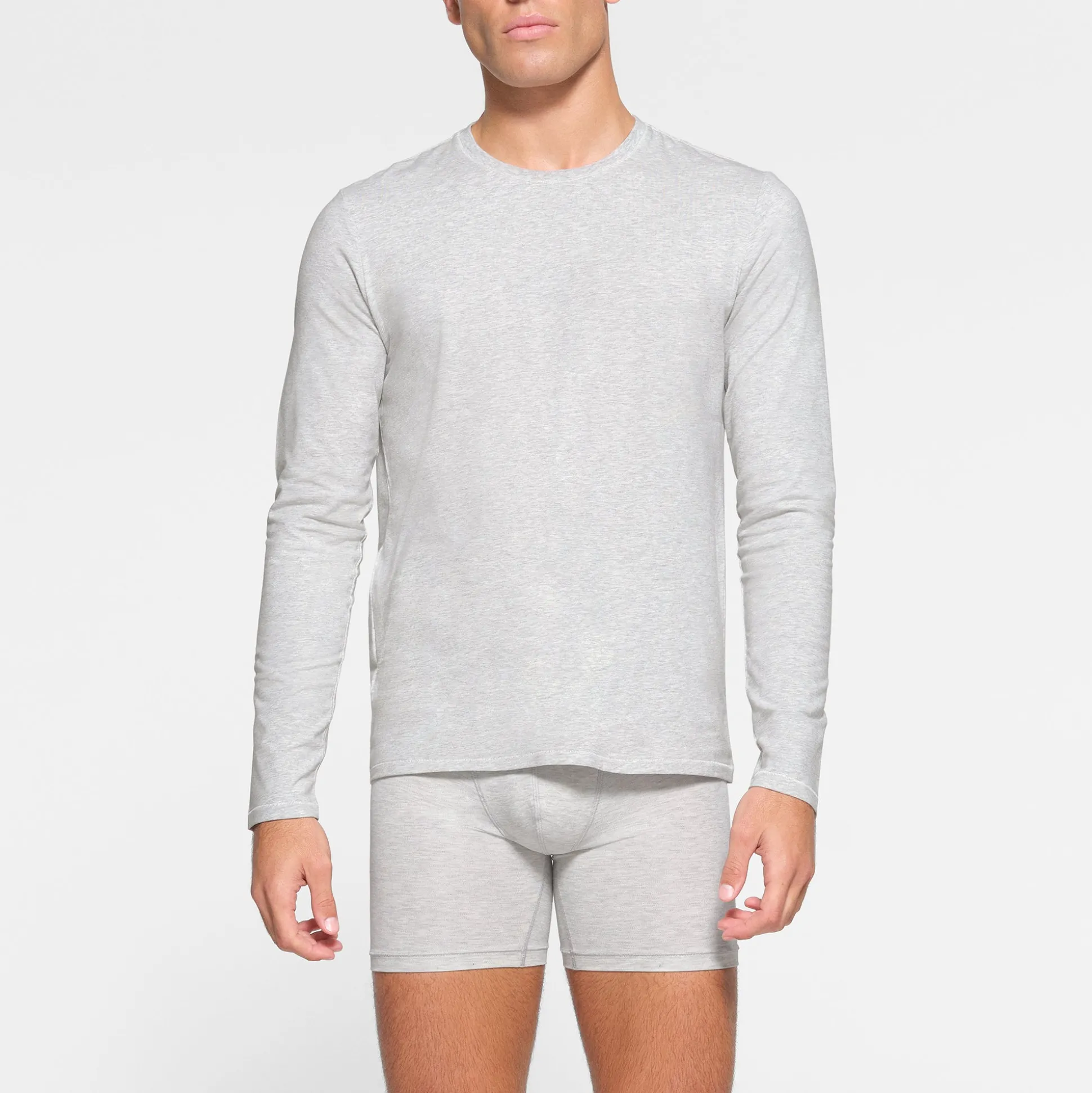 SKIMS COTTON MENS LONG SLEEVE T-SHIRT | LIGHT HEATHER GREY