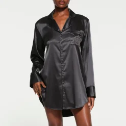 SKIMS HOTEL SHINE BUTTON UP SLEEP DRESS | ASH