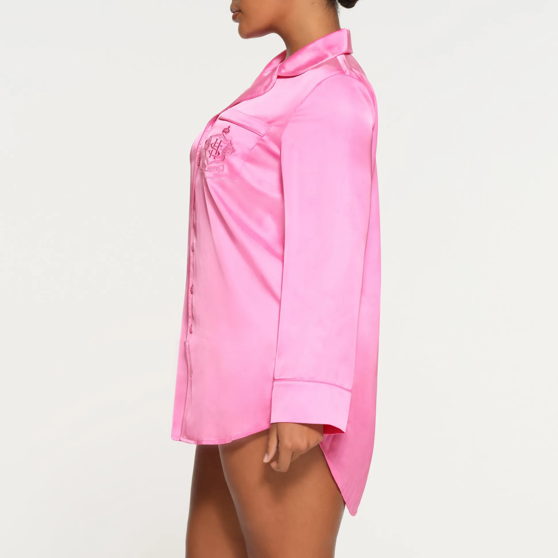 SKIMS HOTEL SHINE BUTTON UP SLEEP DRESS | NEON ORCHID