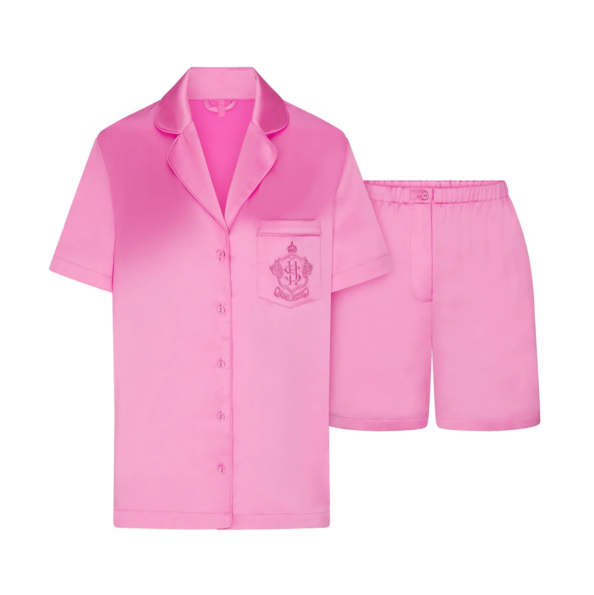 SKIMS HOTEL SHINE SHORT SLEEVE BUTTON UP SLEEP SET | NEON ORCHID