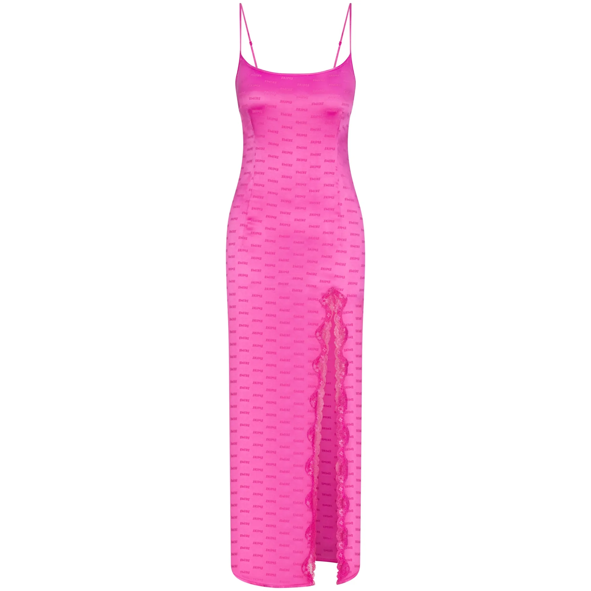 SKIMS JACQUARD LACE LONG DRESS | HOT PINK