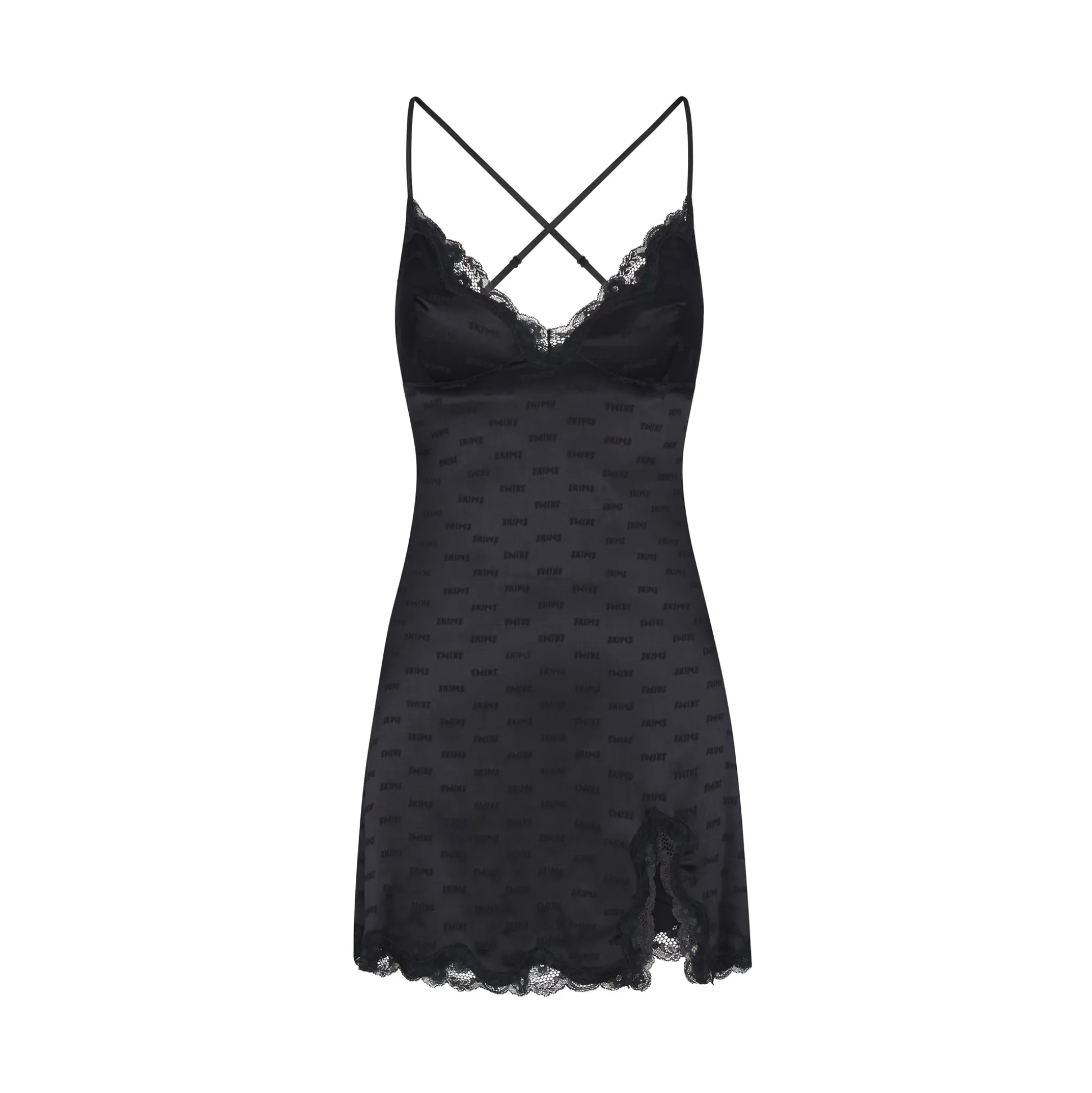 SKIMS JACQUARD LACE SLIP DRESS | ONYX