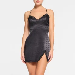 SKIMS JACQUARD LACE SLIP DRESS | ONYX