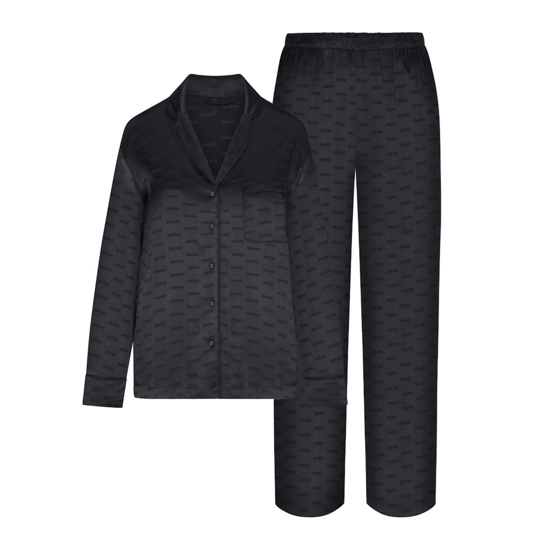 SKIMS JACQUARD LONG SLEEVE BUTTON UP SLEEP SET | ONYX