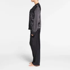 SKIMS JACQUARD LONG SLEEVE BUTTON UP SLEEP SET | ONYX