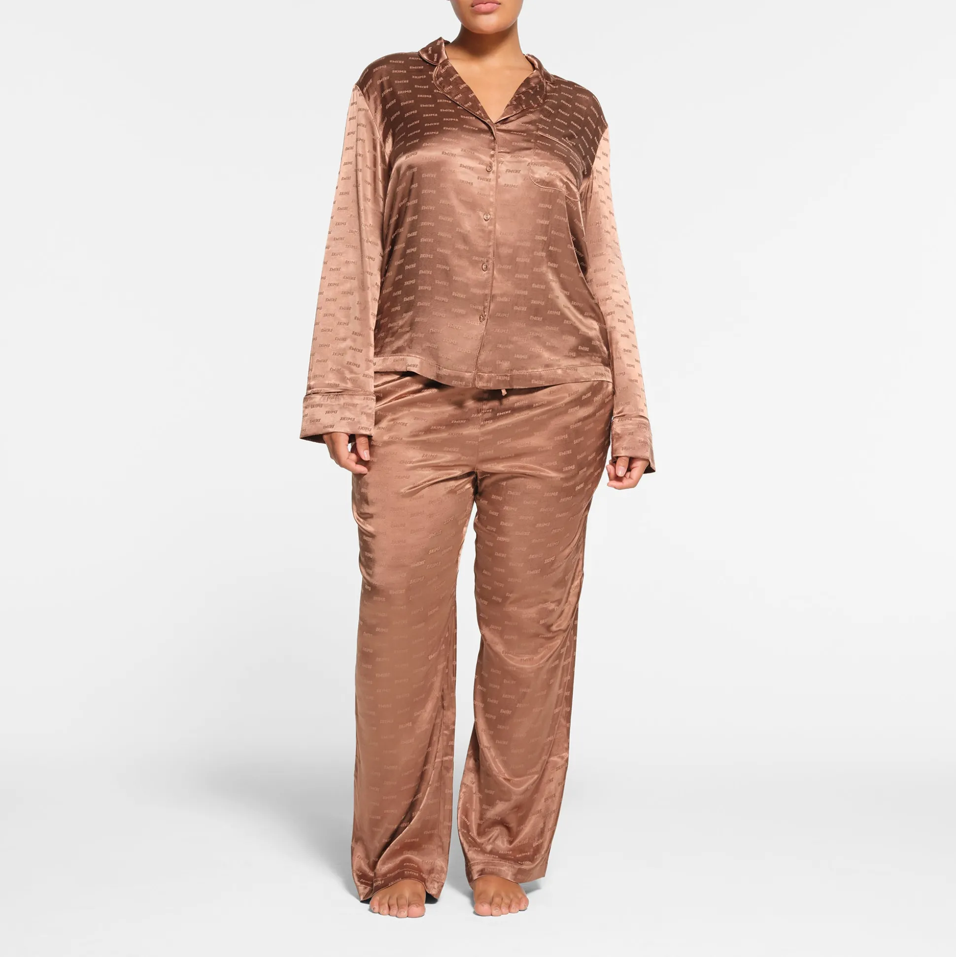 SKIMS JACQUARD LONG SLEEVE BUTTON UP SLEEP SET | JASPER