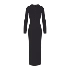 SKIMS SLEEP HENLEY LONG DRESS | ONYX
