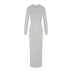 SKIMS SLEEP HENLEY LONG DRESS | LIGHT HEATHER GREY