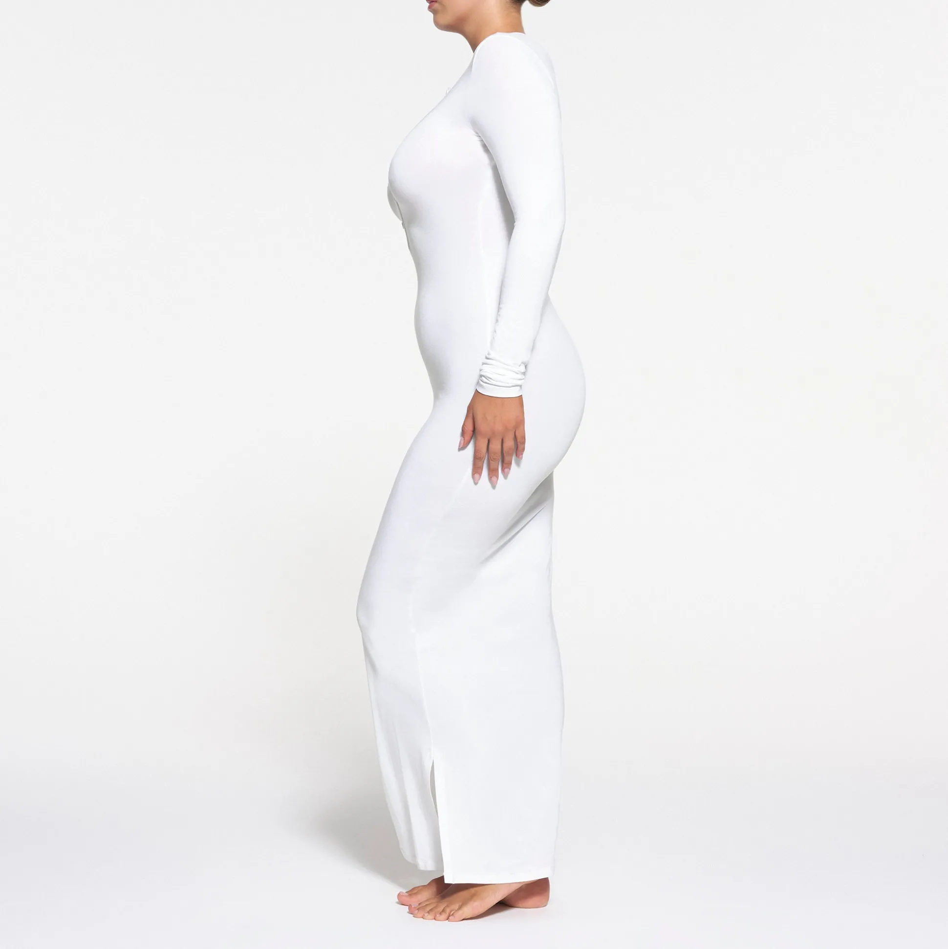 SKIMS SLEEP HENLEY LONG DRESS | SNOW