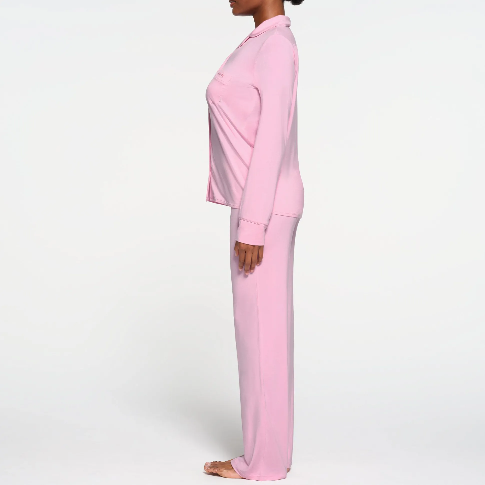 SKIMS SLEEP LONG SLEEVE BUTTON UP SET | BUBBLE GUM