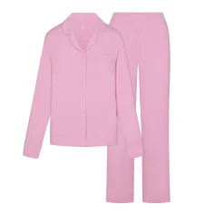 SKIMS SLEEP LONG SLEEVE BUTTON UP SET | BUBBLE GUM
