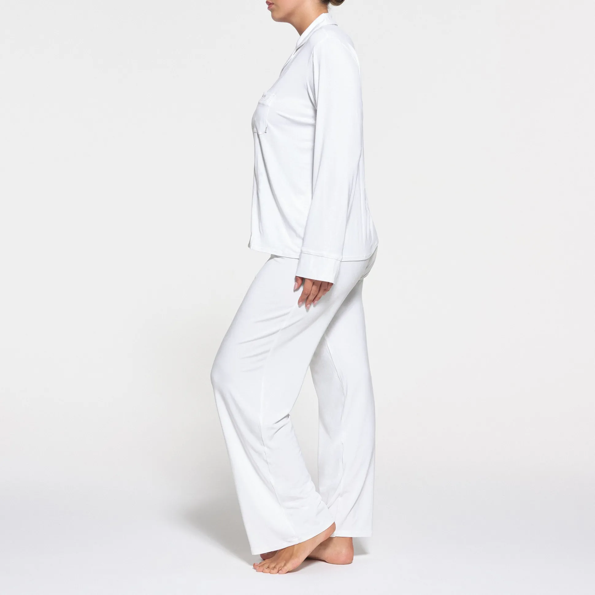 SKIMS SLEEP LONG SLEEVE BUTTON UP SET | SNOW