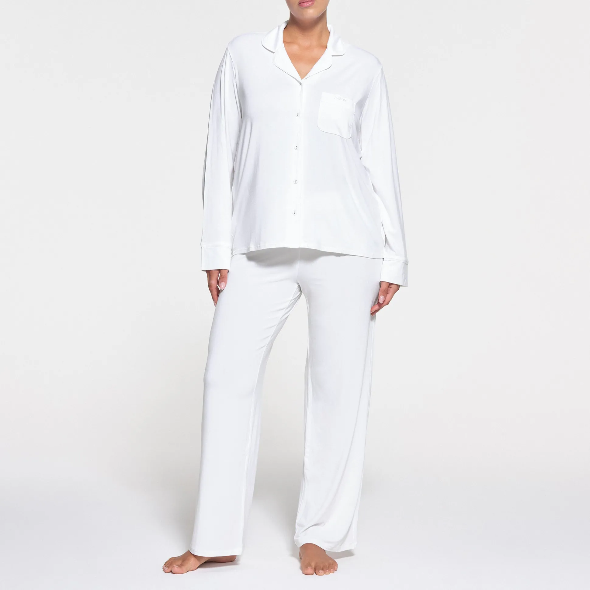 SKIMS SLEEP LONG SLEEVE BUTTON UP SET | SNOW