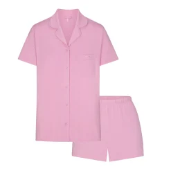 SKIMS SLEEP SHORT SLEEVE BUTTON UP SET | BUBBLE GUM