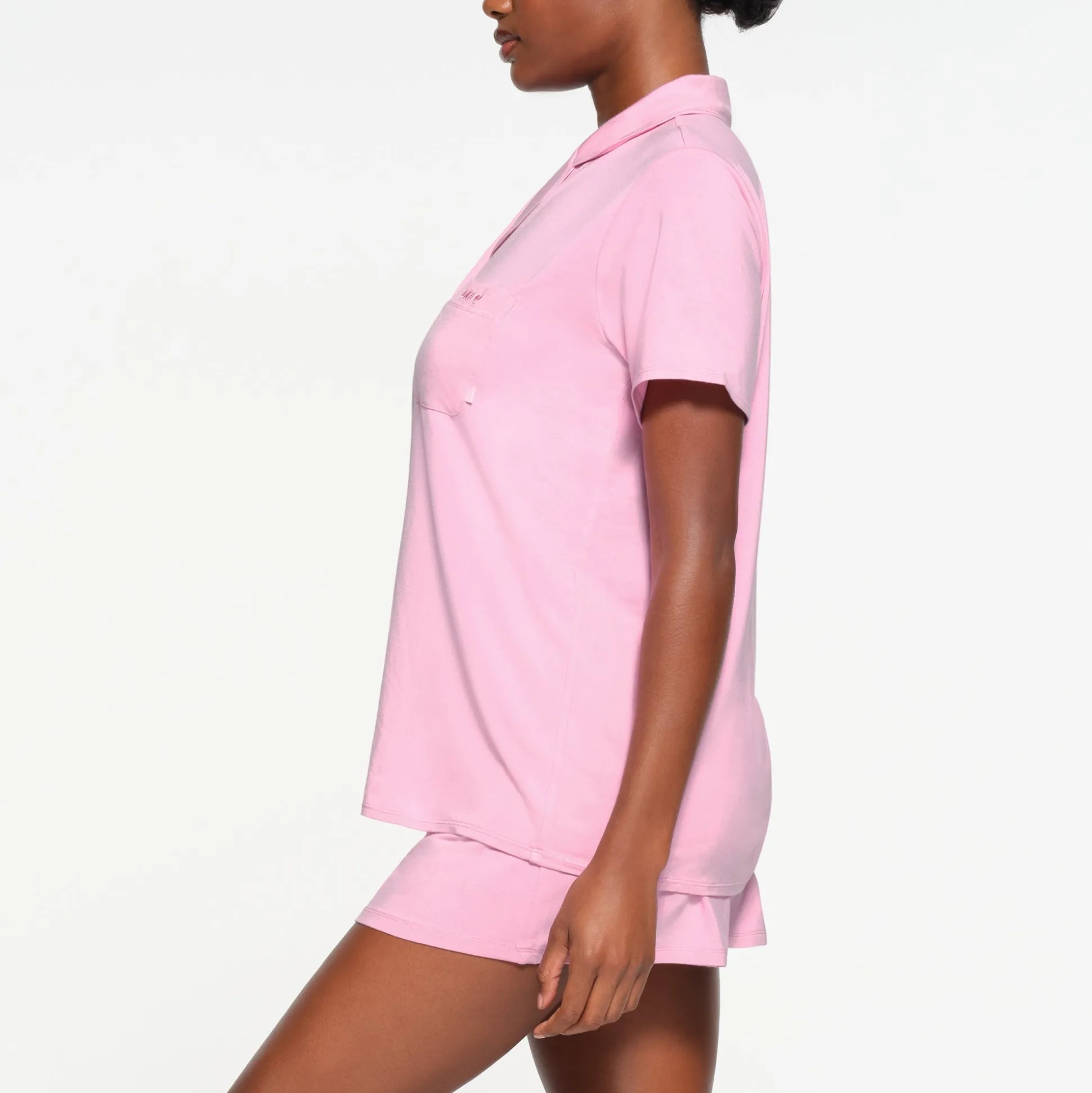 SKIMS SLEEP SHORT SLEEVE BUTTON UP SET | BUBBLE GUM