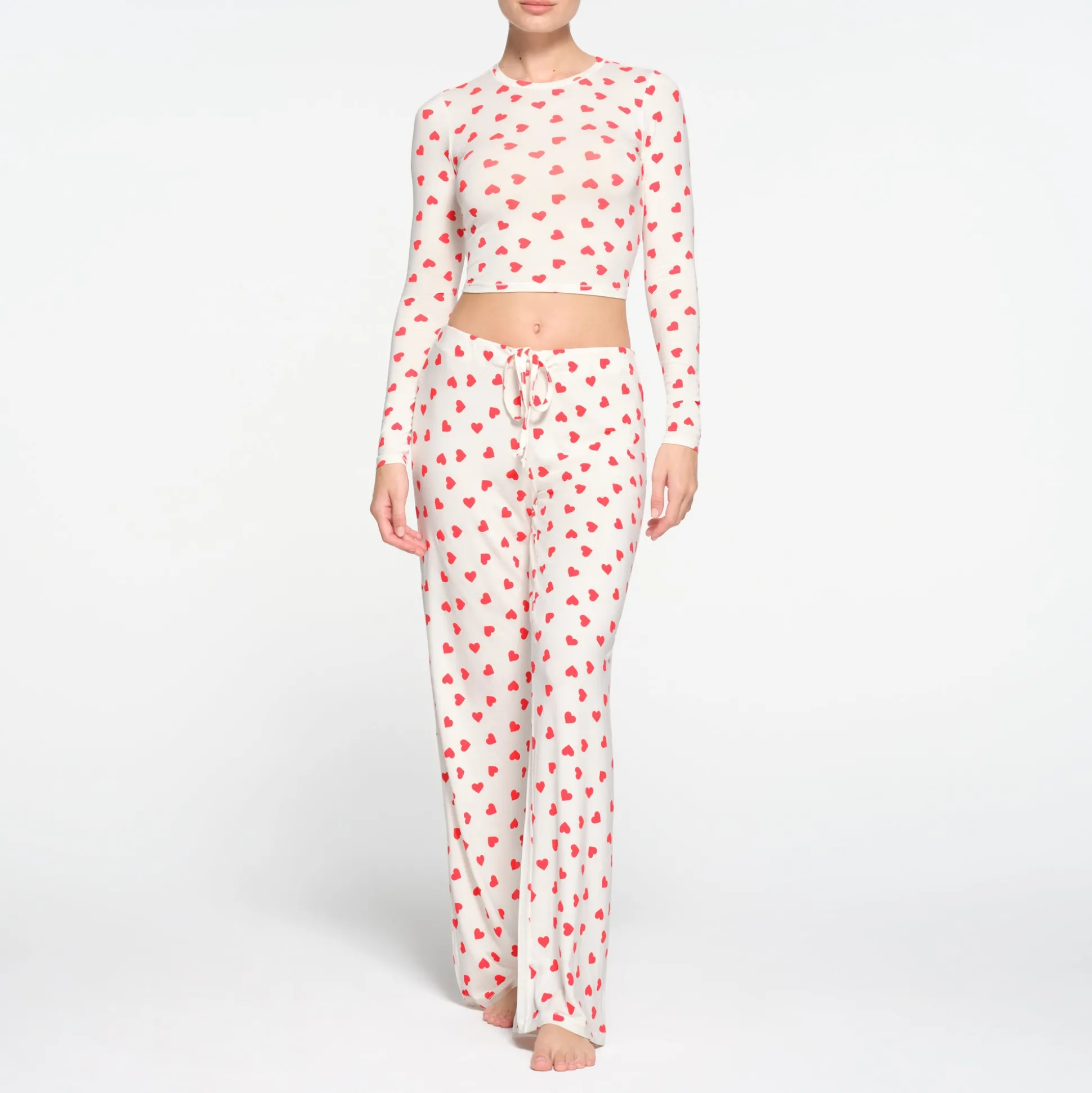SKIMS SLEEP SUPER CROPPED LONG SLEEVE | RUBY AND MARBLE HEART