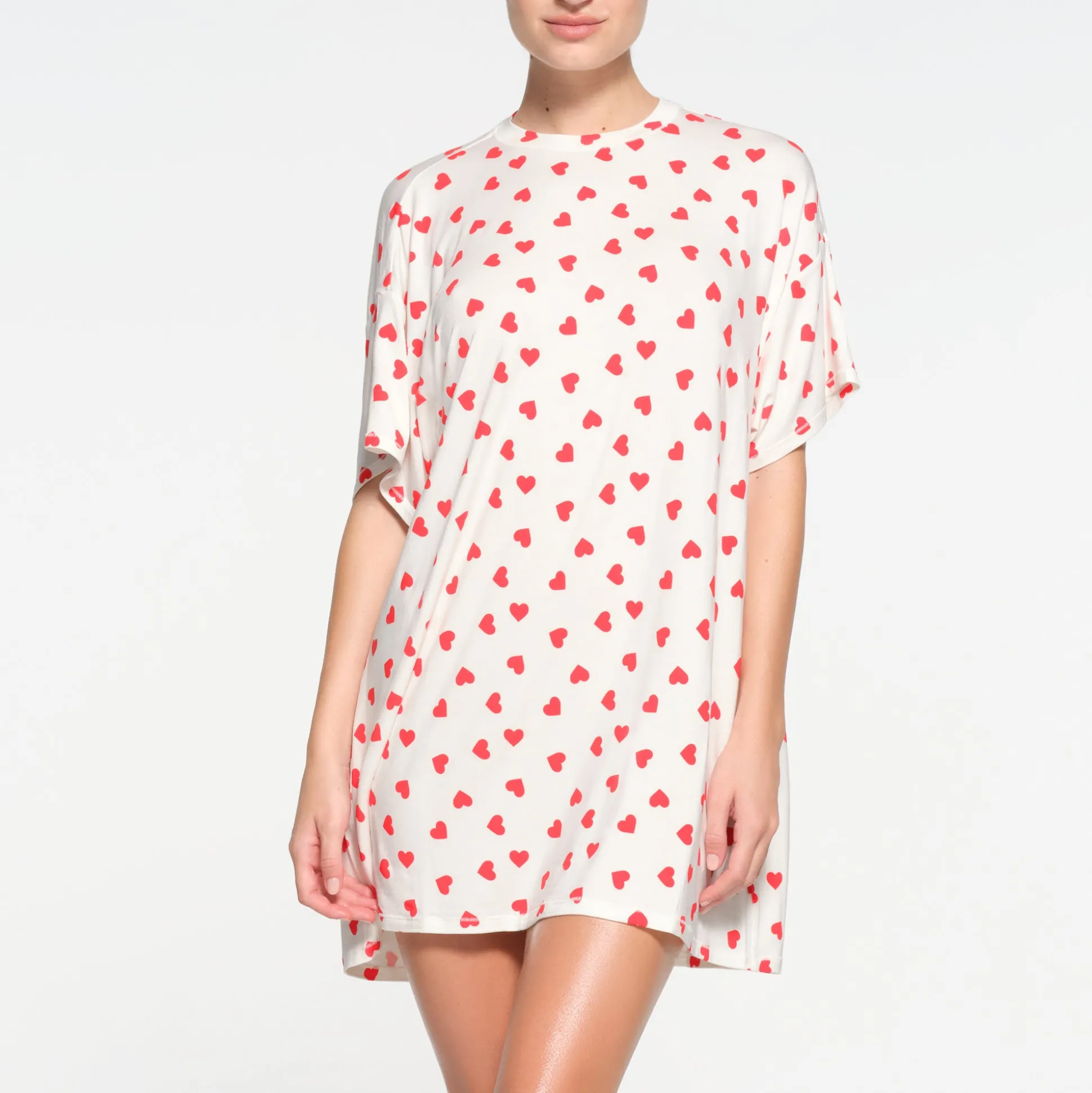 SKIMS SLEEP T-SHIRT MINI DRESS | RUBY AND MARBLE HEART